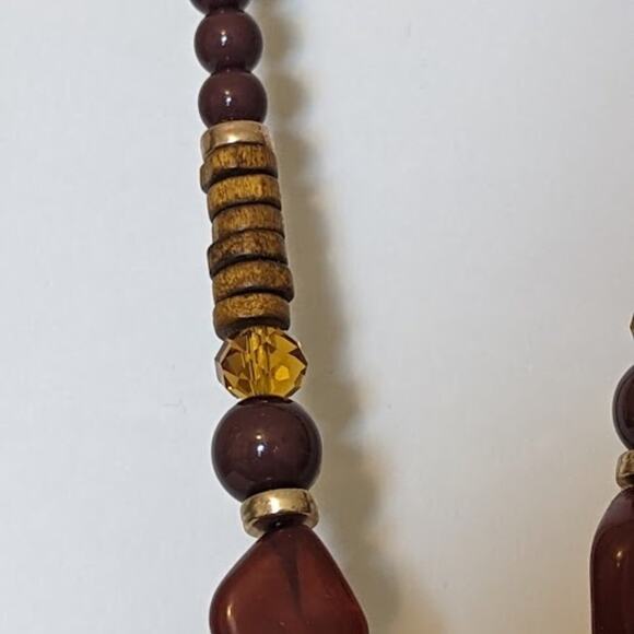1948 Long Leather Tassel Necklace with Leather, Crystal, and Wood Beads. - Picture 7 of 11